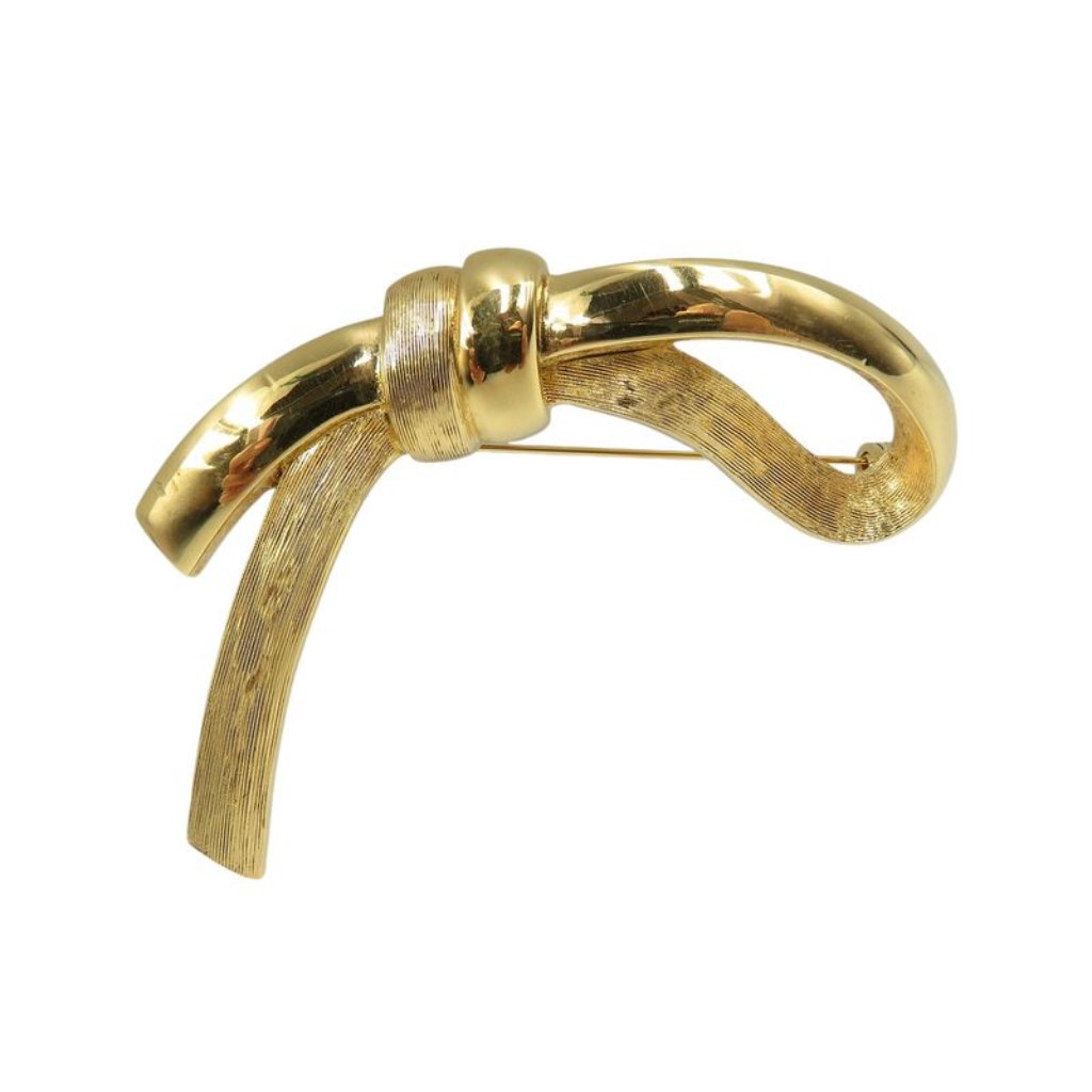 Christian Dior Vintage Ribbon Metal Gold Brooch 1123